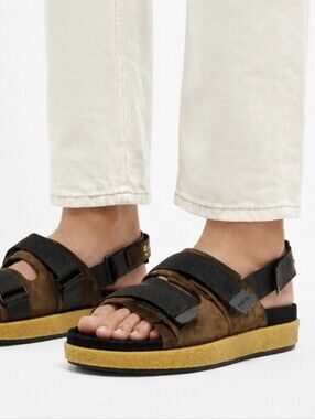 Clarks Brown and Black Men’s Strapped Sandals with Yellow Sole
